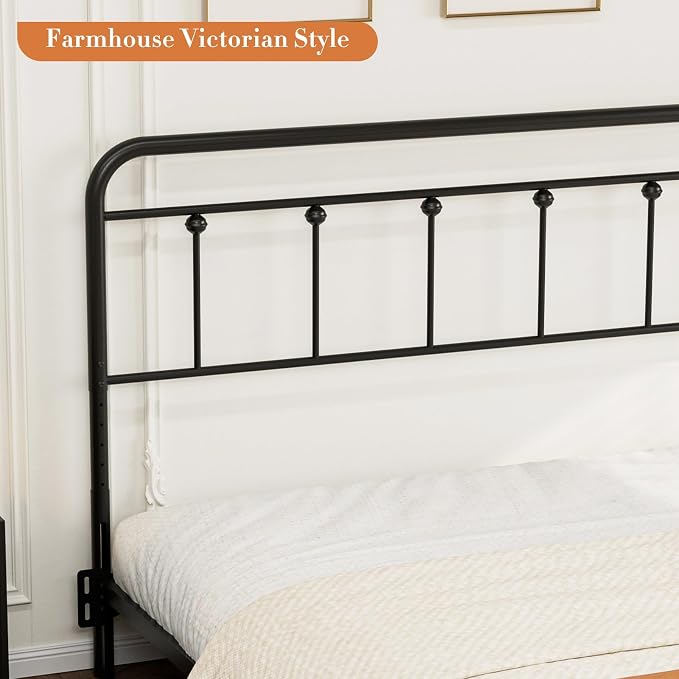 Victorian Metal King Size Headboard Only, Black | 34"-44.6" Adjustable Height, Steel King Head Board with Bed Frame Brackets Adapter, Easy Assembly, Farmhouse Vintage Style