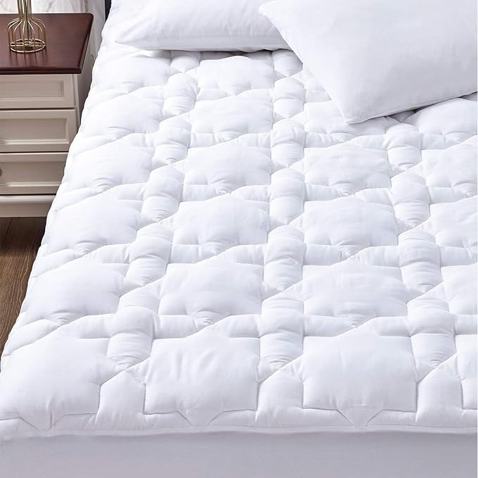 CozyLux Twin XL Mattress Pad, 450 GSM Fill, Cotton Top, 8-21 Inch Pocket | OEKO-TEX Certified, White Twin XL 39 x 80 Inches, Quilted Cushioning for College Dorms and Extra-Long Single Beds