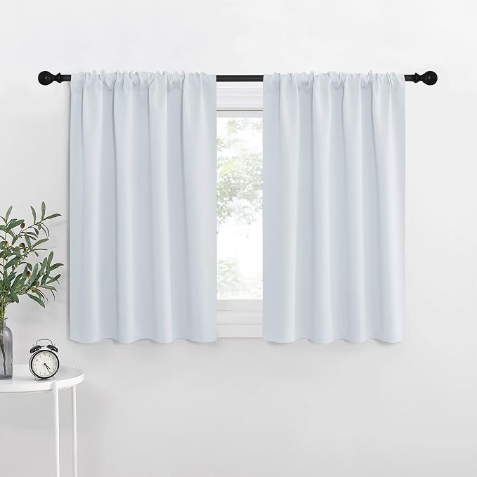 NICETOWN Greyish White Window Curtain Panels - Thermal Insulated Rod Pocket Room Darkening Curtain Sets for Bedroom (Platinum - Greyish White, 2 Panels, 42 in x 36 in (W x L)) | Thermal Insulated Rod Pocket Room Darkening Curtain Sets for Kitchen Livin...