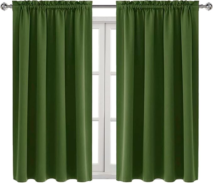 DWCN Blackout Curtains for Bedroom 52 x 45 Inch Long Olive Green 2 Panels | Room Darkening, Thermal Insulated, Light Blocking, Rod Pocket Drapes, Noise Reducing Window Treatments