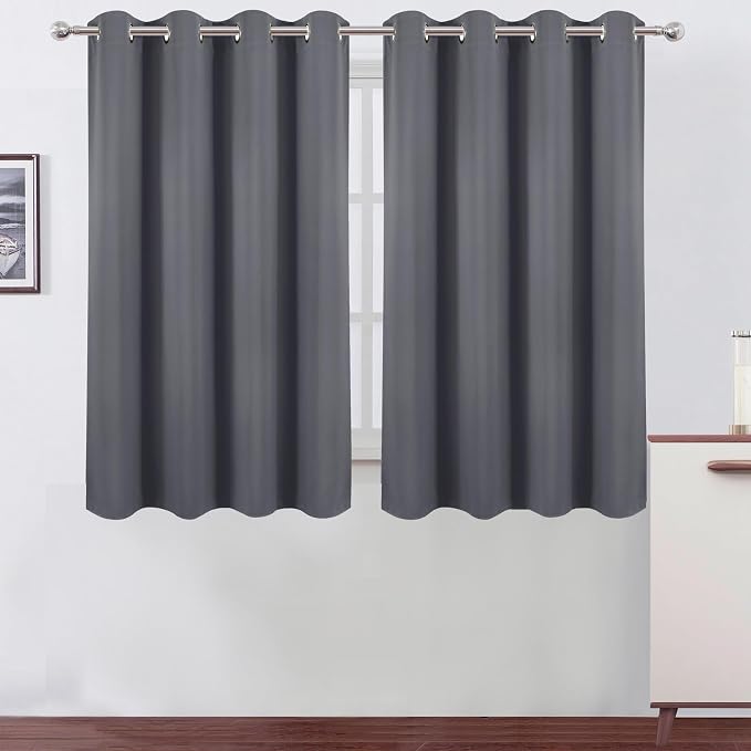 Blackout Curtains 66 x 54 Inch Long Grey Curtains Set of 2 Panels Room Darkening Curtains for Bedroom and Living Room