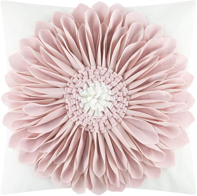 OiseauVoler 3D Sunflower Handmade Throw Pillow Cover Decorative Pillowcase Cushion Cover Case for Home Sofa Bed Living Room Decor 18x18 Inch Light Pink