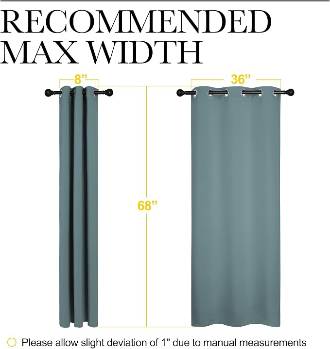 NICETOWN Modern Blackout Curtains, 2 Panels, W42 x L68-inch, Greyish Blue | Noise Reducing Thermal Insulated and Privacy Room Darkening Drape Panels for Boy's Guest Room Door Small Short Window