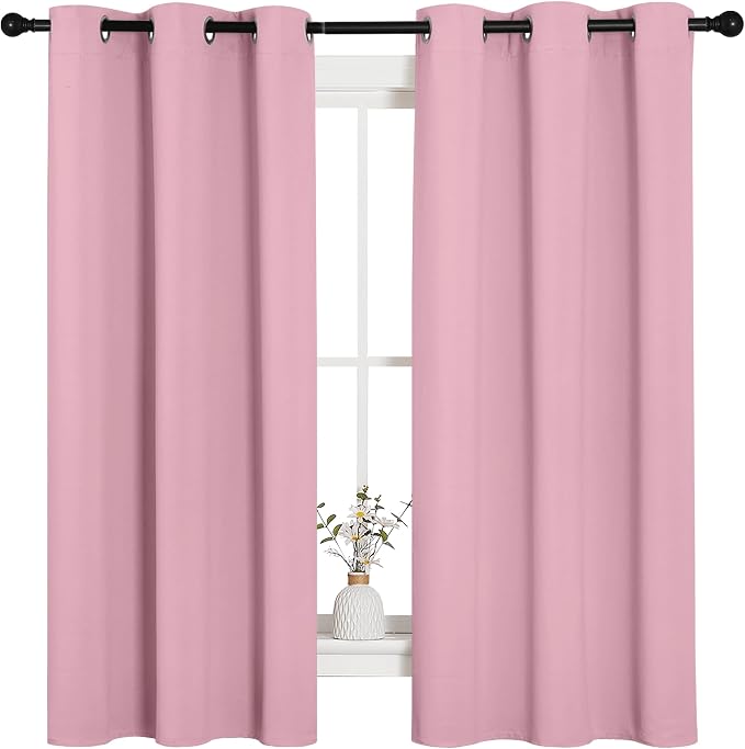 NICETOWN Room Darkening Curtains, Set of 2, 42 x 63-inch, Rouge Pink | Nursery Essential Thermal Insulated Solid Grommet Top Blackout Curtains/Drapes for Bedroom