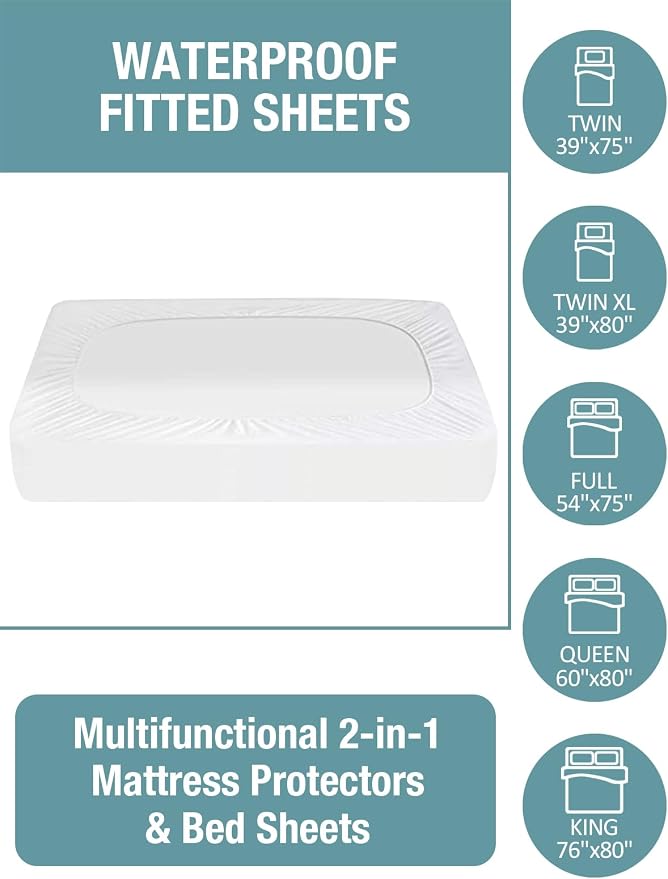 Bedecor Twin Waterproof Mattress Protector,Terry Top Fitted 9"-18" | TPU layer blocks urine & spills, Ultra-thin, keeps your mattress feel, For bedwetting, pets, incontinence