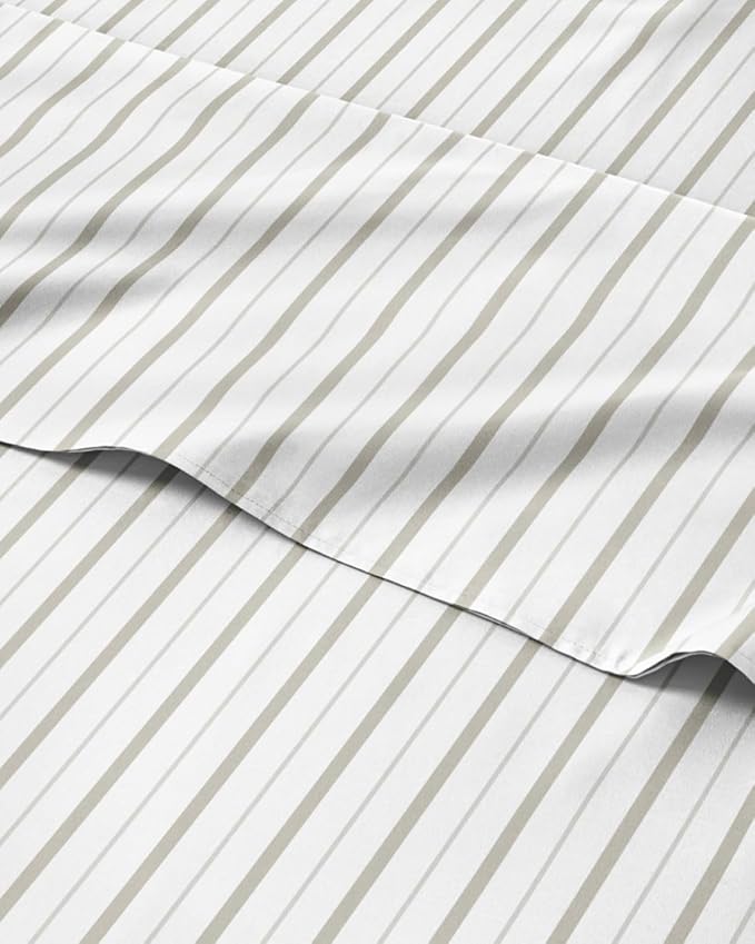 King 4 Piece Striped Sheet Set - Soft, Breathable & Cooling - Double Gray | 1 Flat, 1 Fitted & 2 Pillowcases w/ Deep Pockets, Luxury Striped Bedding, Soft, Breathable & Cooling, Wrinkle & Fade Free