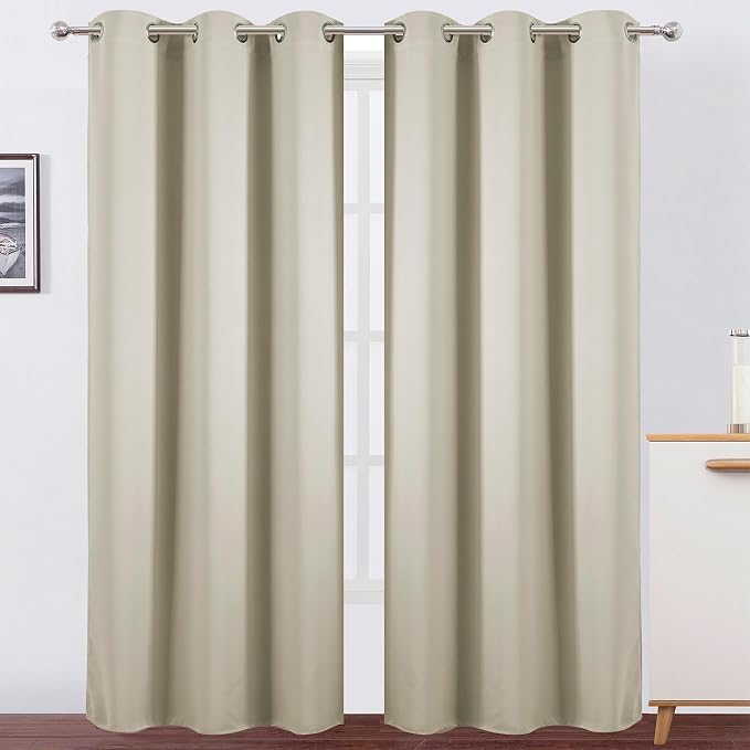 Light Beige Blackout Curtains 34 x 84 Inch Length/Set of 2 Curtain Panels/Thermal Insulated Room Darkening Blackout Curtains for Bedroom