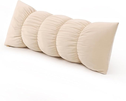 Pat. Pend. Segmented Body Pillow for Side Sleepers, 39 Inch, Beige | Long body pillow for adults with a removable, washable soft velvet cover; small bed pillow for comfortable side sleeping.