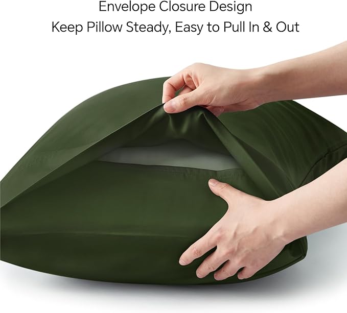 BEDELITE Body Pillow Pillowcase, Rayon from Bamboo, Olive Green, 20"x54" | Cooling and Breathable Body Pillow Cover for Hot Sleepers & Night Sweats, Silky Soft Full Long Pillow Case, Envelope Closure