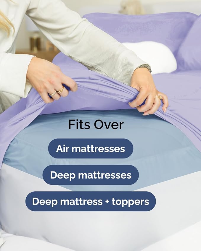 Extra Deep Flex Top Split Head King Sheet Set - 6 Piece Breathable and Cooling Sheets - Hotel Luxury Bedding for Women, Men, Kids & Teens - Easy Secure Fit - Extra Deep Pockets - Lavender