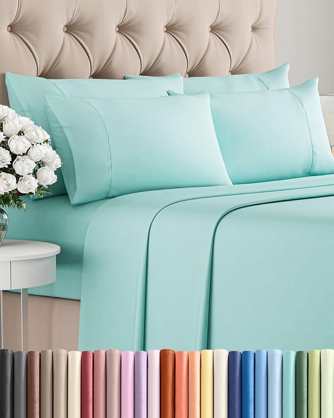 Cal King 6 Piece Bed Sheet Set - Breathable & Cooling Sheets - Spa Blue | Ultra-Soft Hotel Luxury Bedding Set with 8-16 Inch Deep Pockets, 1 Flat & 1 Fitted Sheet & 4 Pillowcases, Wrinkle & Fade Free