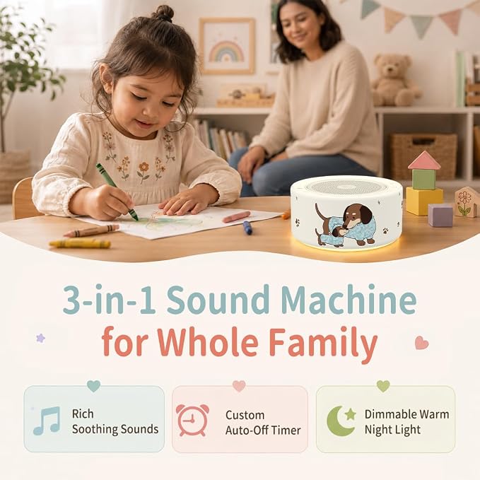 Kipcush White Noise Machine for Baby & Adults, Sleep Sound Machine with 30 Soothing Sounds, 8-Color Night Light, Memory Function, White Noise for Sleeping, Nursery, Office, Travel, Relaxation