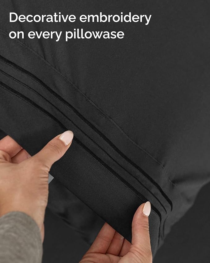 Twin XL 3 Piece Sheet Set - College Dorm Room Essentials - Black | Deep Pocket Bed Sheets for Women, Men, Teens & Students, Soft, Cooling, Breathable & Wrinkle Free, Oeko-Tex Bed Sheet Set