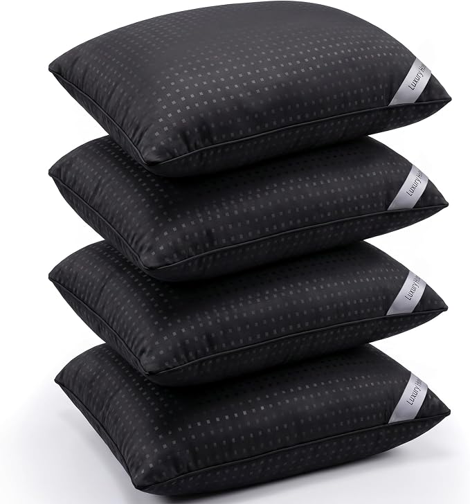 King Size Bed Pillows for Sleeping Set of 4,4 Pack Great Support Luxury Hotel Pillows for Side,Stomach and Back Sleepers(Black,4-Pack)