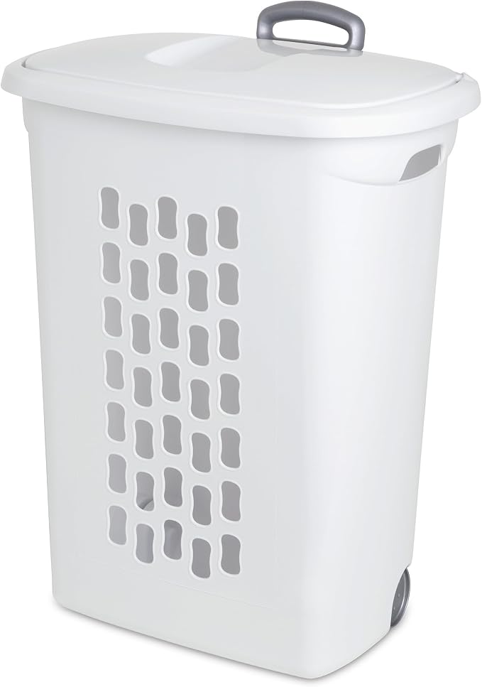Sterilite Ultra™ Wheeled Hamper, Plastic Laundry Hamper, White, 3 Pack
