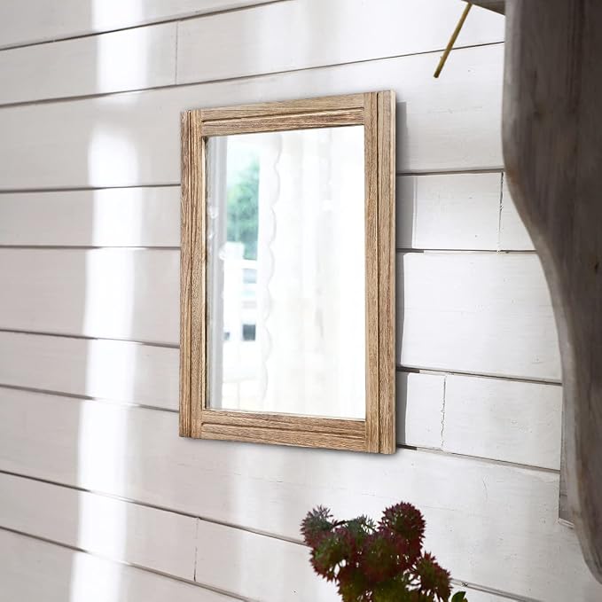 AAZZKANG Rustic Mirror for Wall with Rectangle Wood Framed Decorative Hanging Mirrorrs for Bedroom Bathroom Living Room Dressing Room