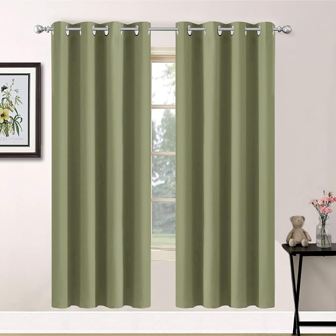 Yakamok Room Darkening Curtains 52x72 inch Length Sage Green-Living Room | 2 panels,grommet blackout window treatment,thermal insulated,light blocking drapes,privacy protection,bedroom dining room