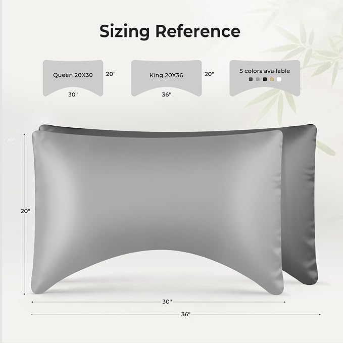 Cooling Curved King Pillow Case for Sider Sleeper Breathable Cool Silky Soft Pillow Cover with Zipper for Hot Sleepers,Hair and Skin Friendly,Light Grey,1 Pack,20x36IN