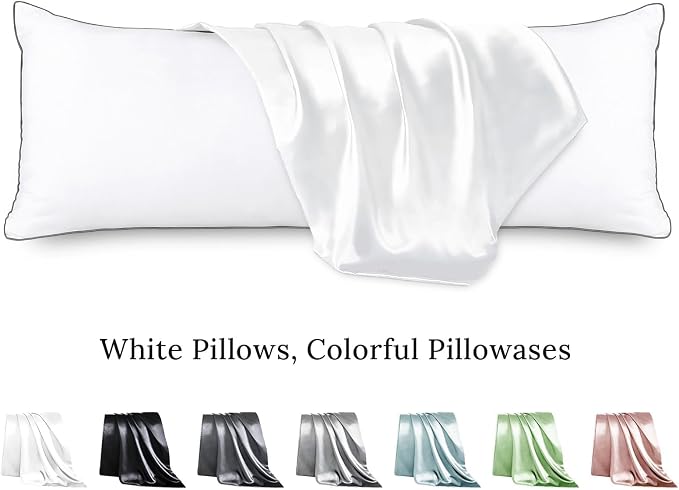Body Pillow with Satin Pillowcase, Body Pillow for Adults, Removable Cover, White (20"x54") | 20"x54", Removable Cover, OEKO-TEX Certified Down Alternative Filling,Washing Machine