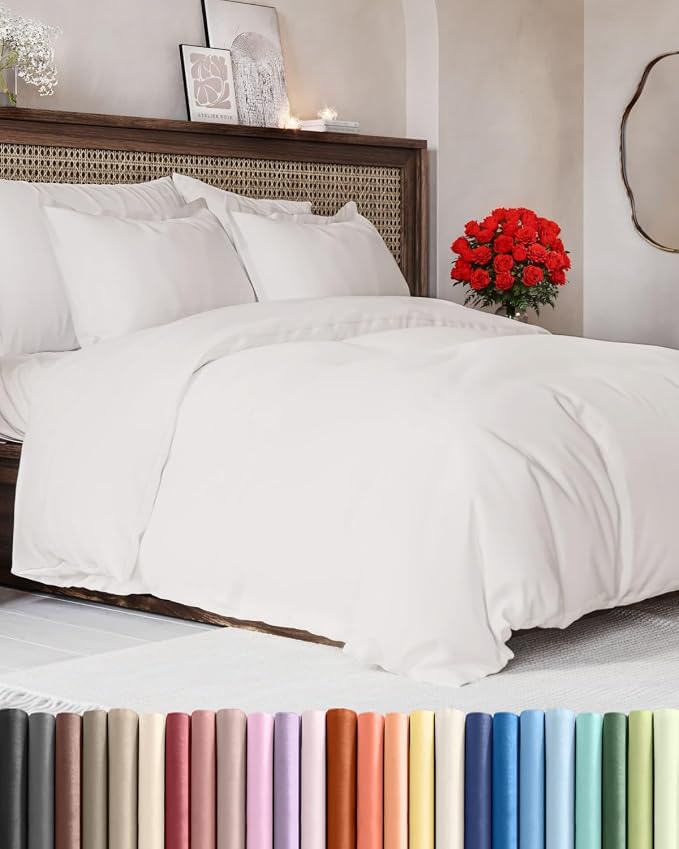 Duvet Cover Super Queen - 3 Piece with Zipper Closure - Antique White | Extra Soft, Breathable, Super Queen Duvet Cover 98" x 90" w/ 2 Pillow Shams, Zipper Closures & Ties, Women, Men, Kids & Teens