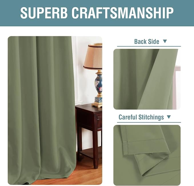 H.VERSAILTEX Blackout Curtain for Living Room Thermal Insulated Window Treatment Curtain Extra Long 84 inch Length Energy Saving Solid Grommet Top Blackout Drape, One Panel, Sage, 52" W x 84" L