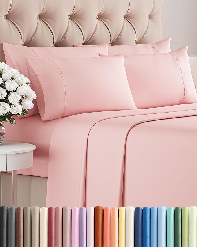 Cal King 6 Piece Bed Sheet Set - Breathable & Cooling Sheets - Baby Pink | Ultra-Soft Hotel Luxury Bedding Set with 8-16 Inch Deep Pockets, 1 Flat & 1 Fitted Sheet & 4 Pillowcases, Wrinkle & Fade Free