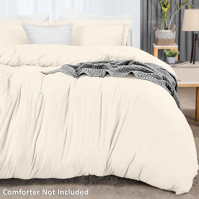 Duvet Cover Full, 3 Piece Cotton Like Polyester With Zipper Closure, Ivory | Extra Soft and Breathable, Wrinkle & Fade Resistant, Includes Duvet Cover and 2 Pillow Shams, Comforter Not Included, OekoTex