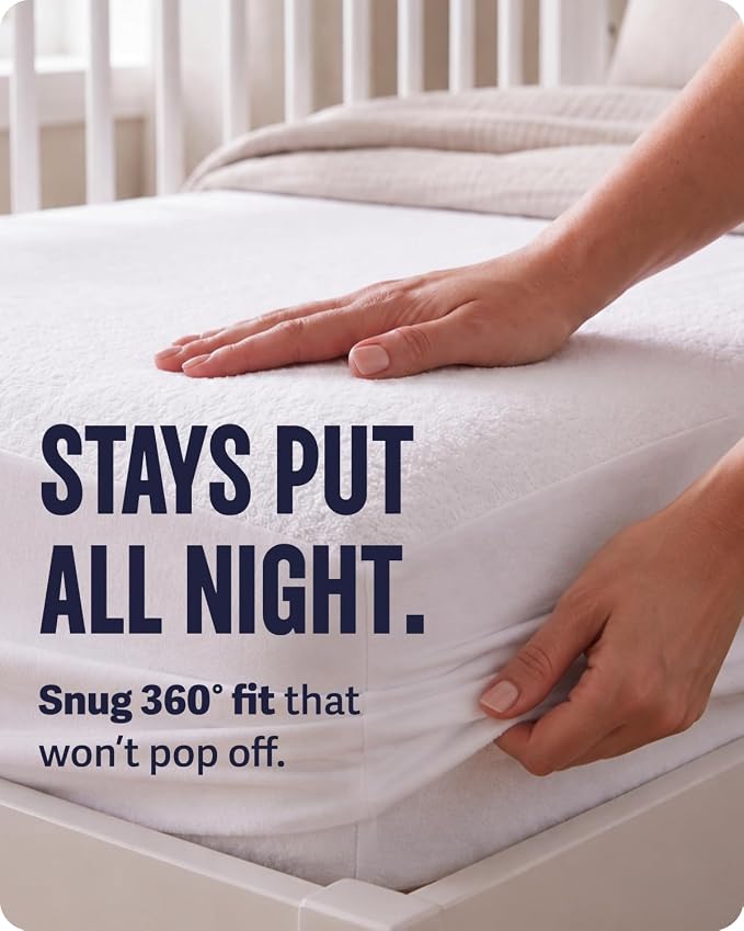 SafeRest Waterproof Crib Size Mattress Protector | Fitted with Stretchable Pockets, Machine Washable, Cotton Blend Mattress Cover for Bed