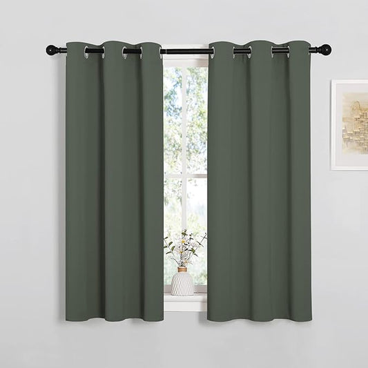 NICETOWN Dark Mallard Blackout Curtains for Bedroom 34" w x 45" L 2 Panels | Thermal Insulated Grommet Top Draperies Drapes for Basement Kitchen Living Room, Light Blocking Noise Reducing Home Decor