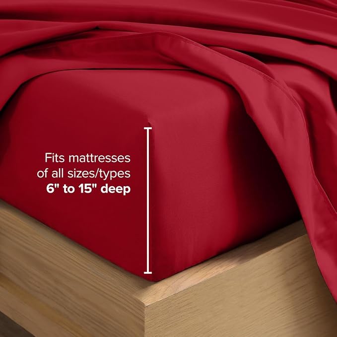 Bare Home Split King Sheet Set - 1800 Ultra-Soft (Split King, Red) | Deep Pockets 6 to 15 Inches, Breathable, Hypoallergenic, Hotel Luxury, Easy Fit, Soft, All-Season