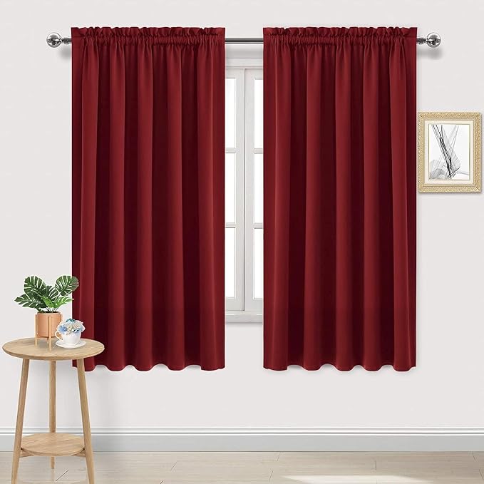 DWCN Wide Blackout Curtains for Living Room 70 x 63 Inch Long Burgundy | 2 Panels Set, Room Darkening, Thermal Insulated, Light Blocking, Rod Pocket Drapes, Noise Reducing Window Treatments