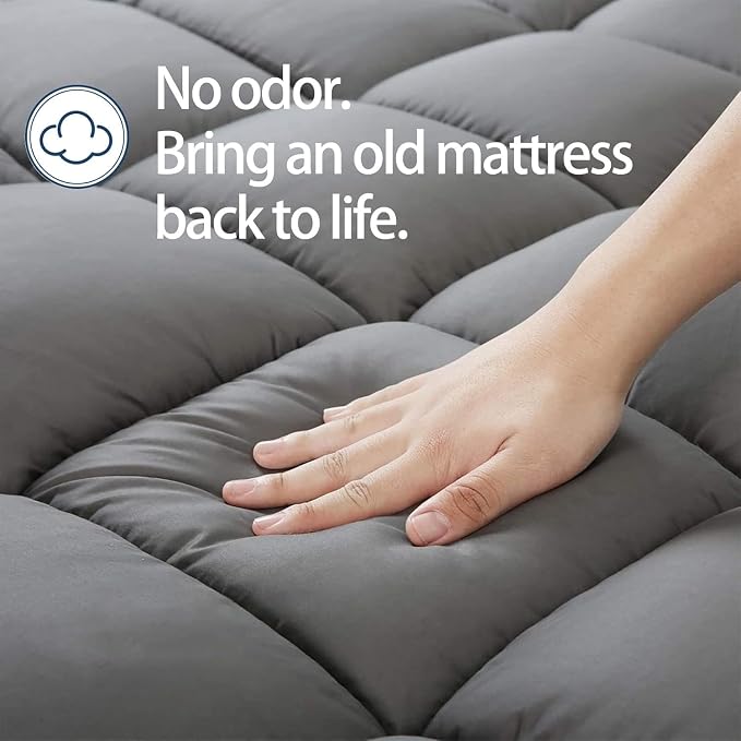 CHOPINMOON California King Mattress Topper, Thick Mattress Pad Cover | Plush Pillow Top Mattress Topper, Breathable Soft Bed Topper with 8-21”Deep Elastic Pocket, Cooling for Hot Sleepers, Gray