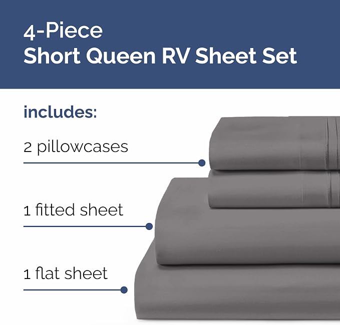 Short Queen Size 4 Piece Bed Sheet Set - RV Short Queen Sheets - Dark Grey | Ultra-Soft, Breathable & Cooling Bed Sheets Set with Deep Pockets, Hotel Luxury Bedding for Women & Men, Wrinkle & Fade Free