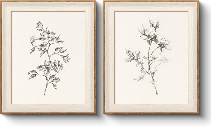 VIYYIEA Framed Vintage Botanical Wall Art Set, Antique Wildflower Diptych Art Canvas Painting, Modern Farmhouse Wall Decor for Living Room Bedroom Office Entryway, 10x12 Inch