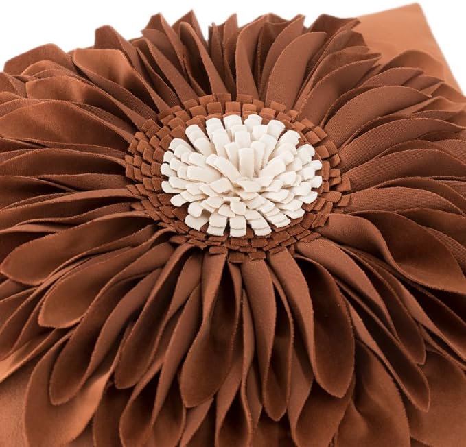OiseauVoler 3D Flower Decorative Throw Pillow Covers for Couch 18x18 Inch | Vintage Floral Handmade Pillowcases for Living Room Washable With Zipper Soft Velvet Pet Hair Resistant Rust Terracotta
