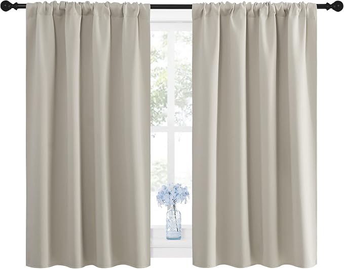 NICETOWN Blackout Curtains for Living Curtains, Room Darkening Window Curtain Panels, Easy-Care Solid Thermal Insulated Draperies/Drapes for Daughter Room (Natural, 2 Panels, 42 by 45)