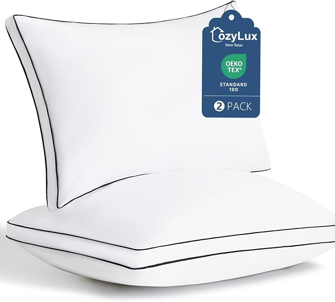 CozyLux Pillows Standard Size Set of 2, Gusseted Bed Pillow, 18 x 26 Inch | White Soft Supportive Down Alternative Pillows for Side, Back & Stomach Sleepers, OEKO-TEX Certified, Hotel Quality, Washable