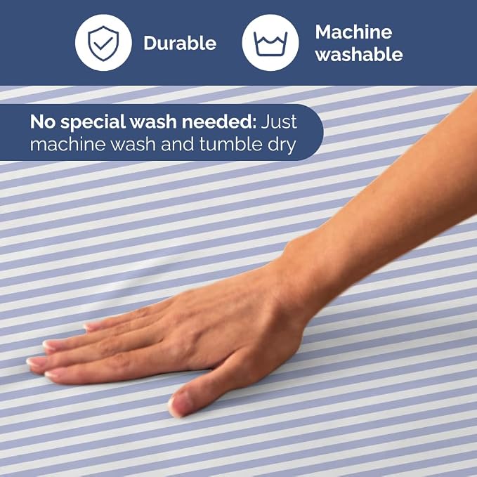 King 4 Piece Striped Sheet Set - Soft, Breathable & Cooling - Blue Sky | 1 Flat, 1 Fitted & 2 Pillowcases w/ Deep Pockets, Luxury Striped Bedding, Soft, Breathable & Cooling, Wrinkle & Fade Free