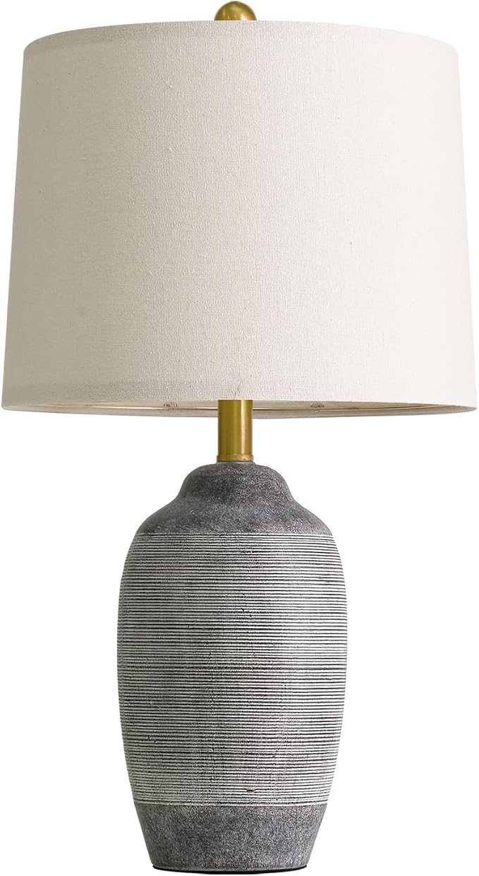 USumkky 24.5" Vintage Ceramic Table Lamp with 5FT Cord,Single Farmhouse Rustic Bedside Lamp with Natural Textured Finish, Nightstand Lamps for Living Room, Bedroom End Table Office Rustic Black & Gray