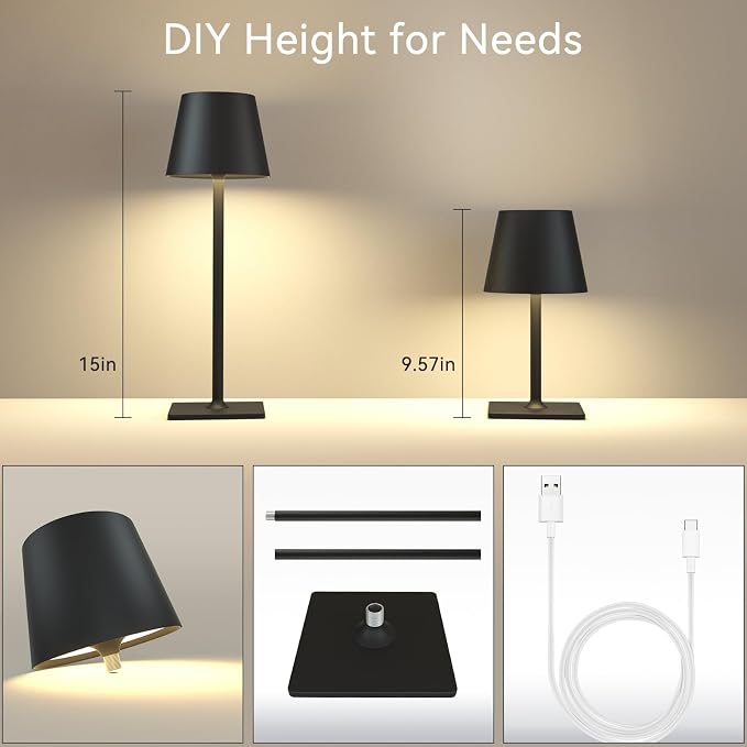 Yogaret 2 Pack Rechargeable Table Lamps,Cordless Lamp with 6000mAh Battery Operated, Portable Indoor/Outdoor Table Lamp for Patio Restaurant Home Dinner Dining Kitchen,Waterproof & Wireless | Portable table lights set of 2 wireless battery operated lam...