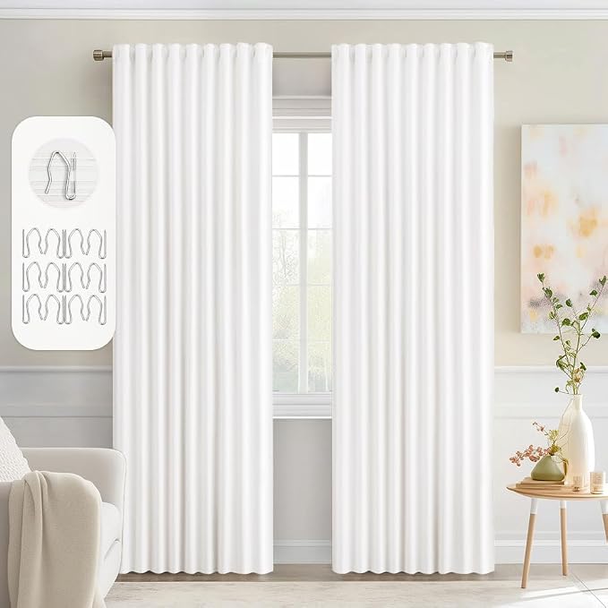 MIULEE Pure White Back Tab Blackout Curtains 52x84 Inch Length 2 Panels Set | Rod Pocket Pinch Pleated, Thermal Insulated, Room Darkening, Light Blocking, Privacy Curtains for Living Room Bedroom