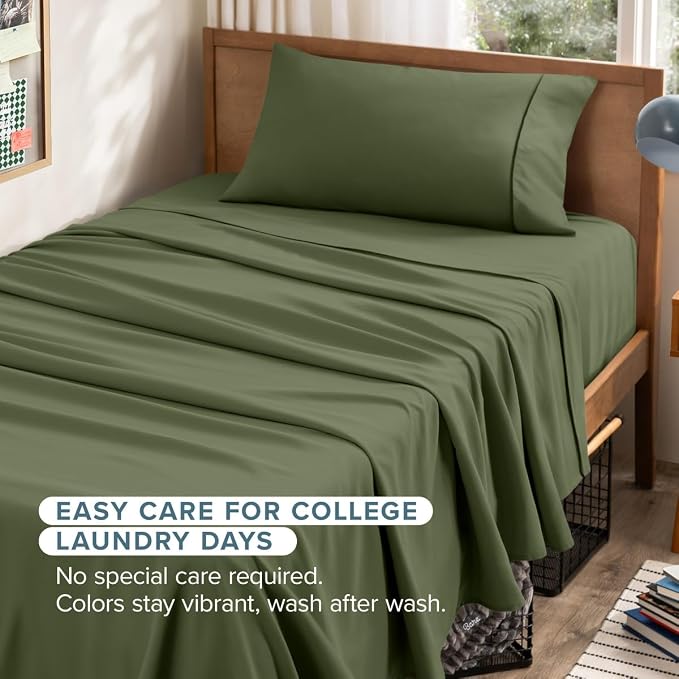 Bare Home Twin XL Sheet Set - 1800 Ultra-Soft (Twin XL, Cypress) | Deep Pockets 6 to 15 Inches, Breathable, Hypoallergenic, Hotel Luxury, Easy Fit, Soft, All-Season