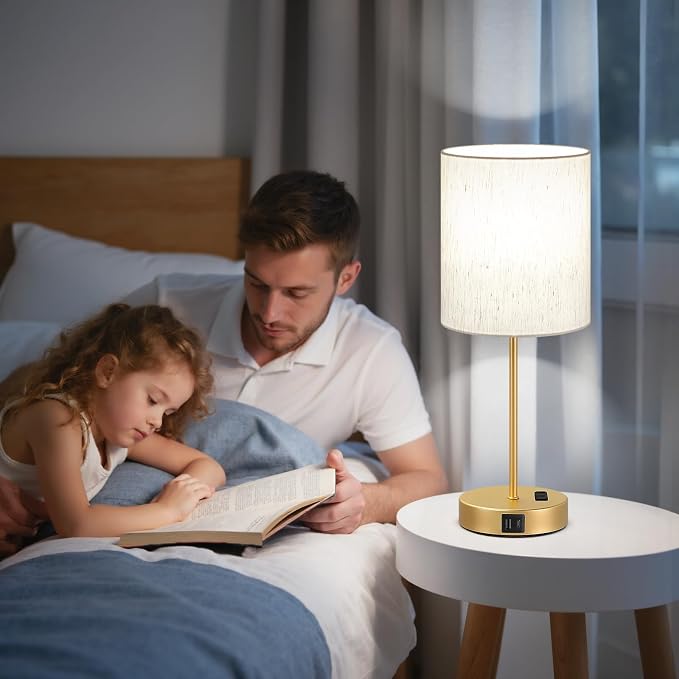 17.6" Gold Touch Lamps for Bedroom Set of 2 - Dimmable, USB C+A, AC Outlet | Large 17.6" Tall Lamp, 3-Way Dimming, 5000K Daylight Bulbs, Cream Lampshade Gold Base, for Living Room, Boys, Men, Girls