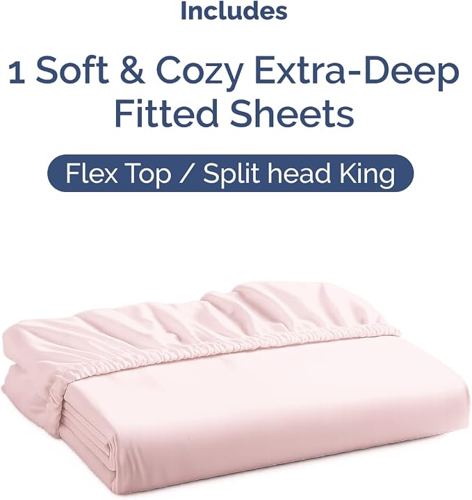 Extra Deep Flex Top Split Head King Fitted Sheet Only - Lavender Pink | Easily Fits 18 inch to 24 inch Mattress, Soft, Wrinkle Free, Breathable & Comfy, Extra Deep Pockets Hotel Luxury Fitted Sheet