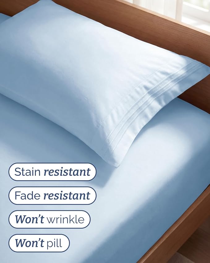 Twin Size 3 Piece Sheet Set - Breathable & Cooling Sheets - Light Blue | Hotel Luxury Bed Sheets for Women & Men, Deep Pockets, Easy-Fit, Extra Soft and Wrinkle Free Sheets, Oeko-Tex Bed Sheet Set