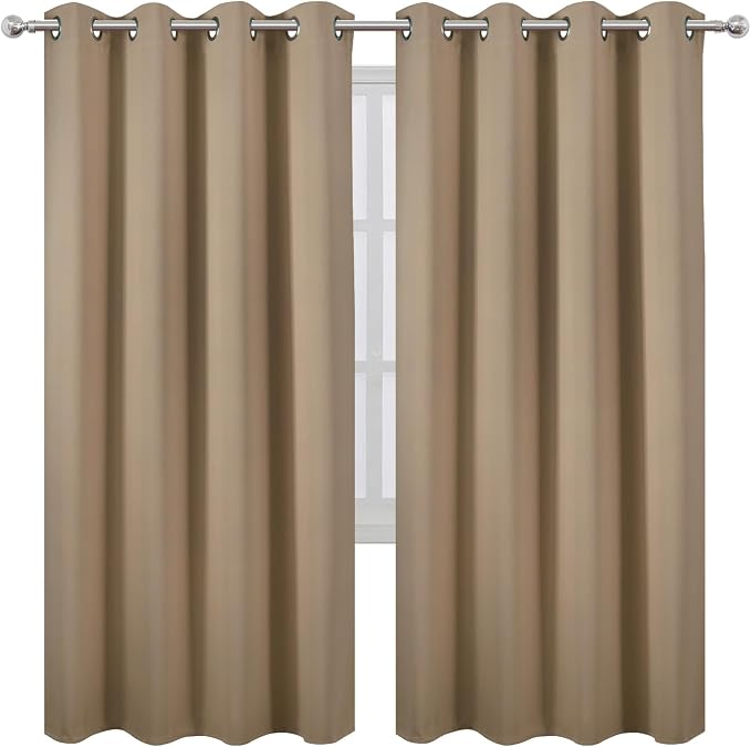 Blackout Curtains 66 x 72 Inch Long Natural Curtains Set of 2 Panels Room Darkening Curtains for Bedroom and Living Room