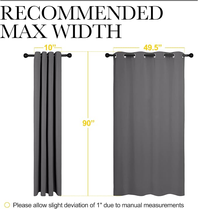 NICETOWN Bedroom Blackout Curtains Panels - Triple Weave Energy Saving Thermal Insulated Solid Grommet Blackout Draperies for Patio (1 Pair, 55 inches by 90 Inch, Grey) | Triple Weave Energy Saving Thermal Insulated Solid Grommet Draperies for Patio, L...