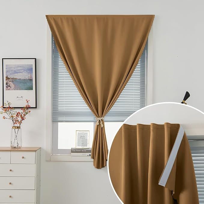 Portable Light Blocking Curtains Self-Stick Design, Removable Adhesive Window Shades for Apartment Office, 71" W x 84" L, Brown, 1 Panel