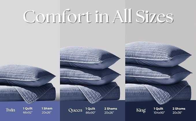 DOWN HOME Twin Quilt Bedding Set with Sham, Vintage Washed Soft Quilted Blanket Thin Comforter Lightweight Bedspread Coverlet Bed Cover, Brushed Microfiber Stripe Stitching, Vintage Denim, 66"x92"