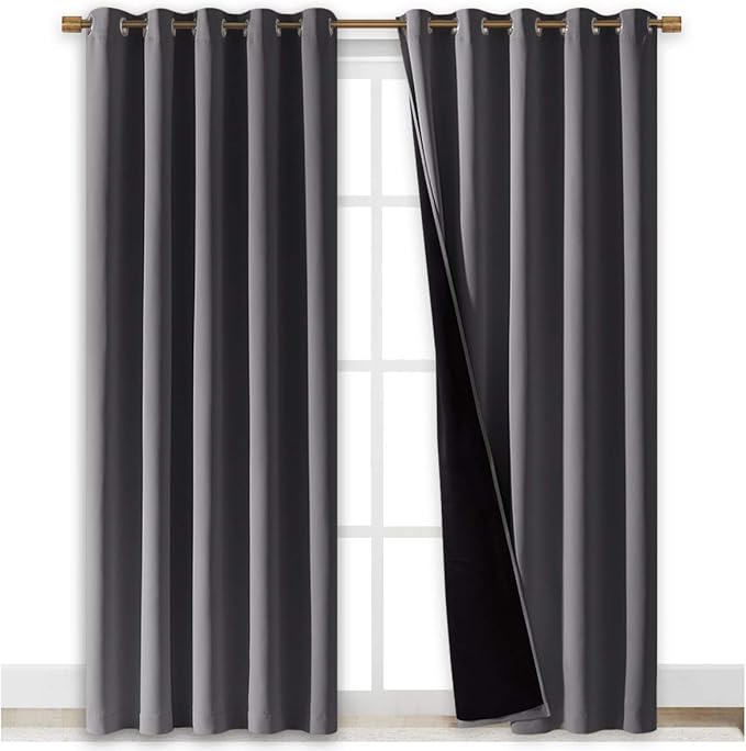 NICETOWN Grey Blackout Curtains for Dining Room 70" w x 84" L 2 Panels | Full Shade Energy Smart Noise Blocking Drapes for Guest Room Bedroom Kitchen, Thermal Insulated Lined Window Dressing Decor